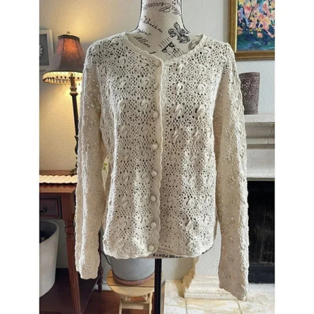 Paul Et‎ Duffier Vtg Women’s Size 2 Crochet Sweater Longsleeves